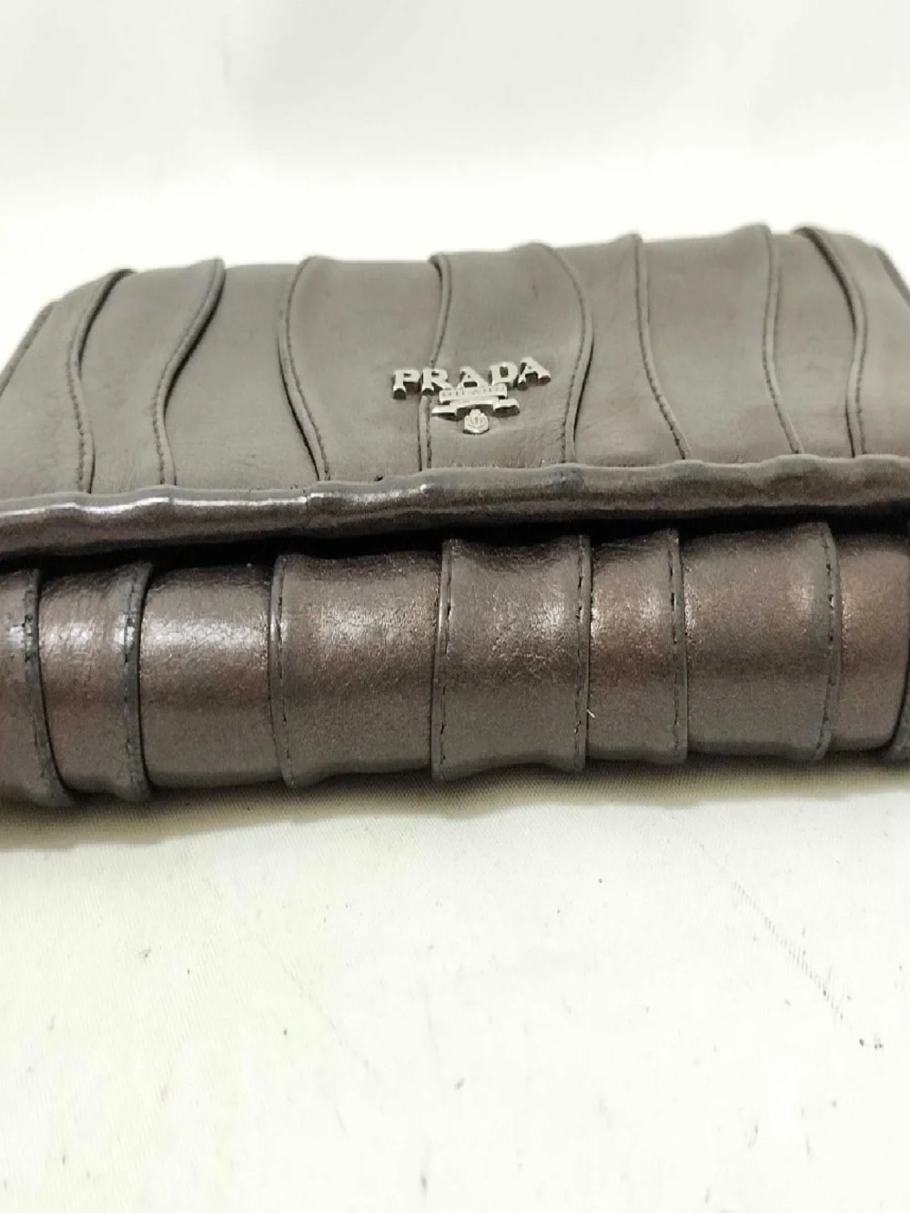 Prada Brown Leather Women's Wallet with Silver Logo